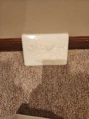 Milk Glass Grape Motif Decorative Dish - White